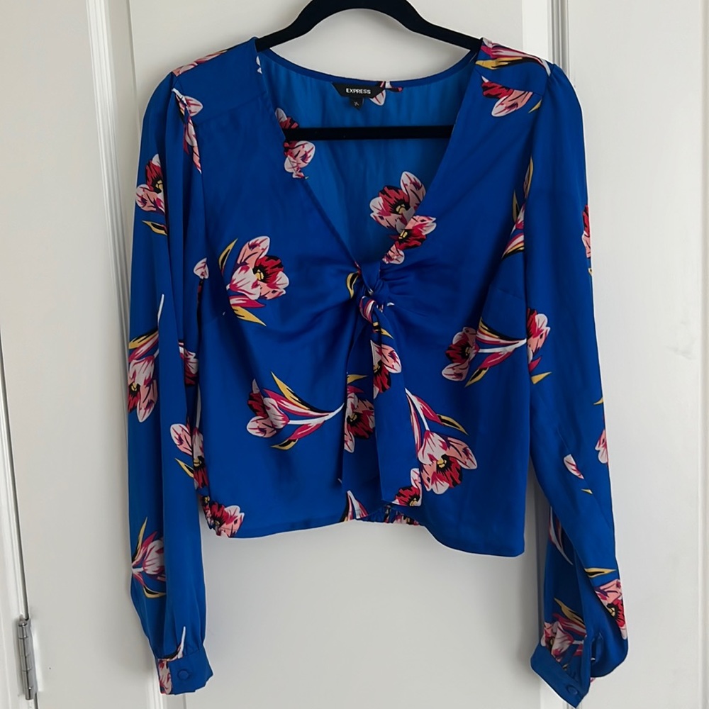 Like New Express Royal Blue & floral crop Top Size L